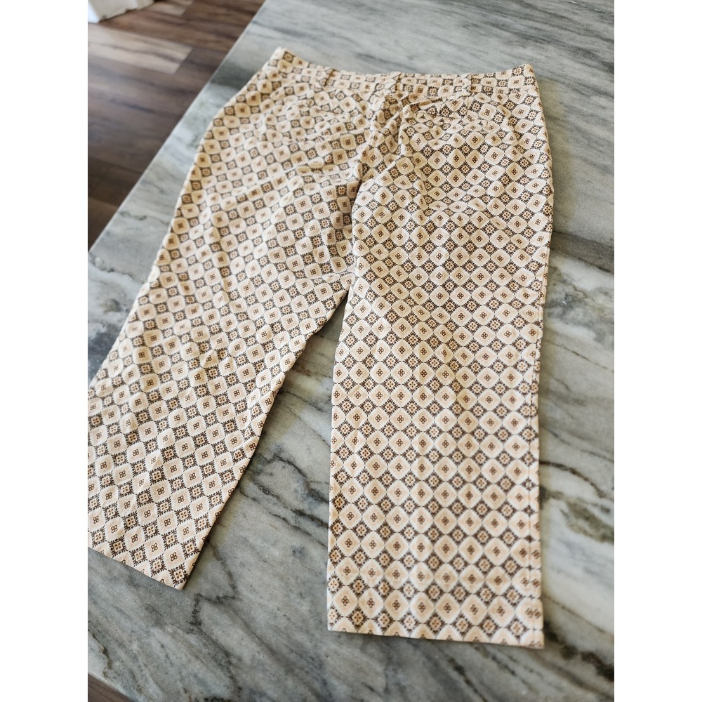 Talbots Petites 12P Geometric Medallion Cropped Pants Tan Brown Stretch Cotton - Picture 5 of 9